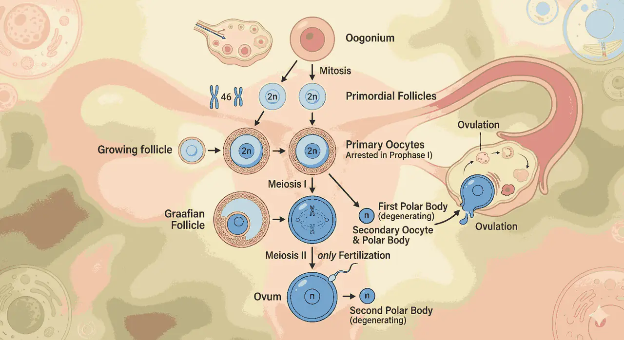 Oogenesis stages explained simply class 12 biology